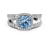 White gold Fancy Blue Cushion  Cut Halo Split Shank Diamond Ring with Four-Prong Setting_46