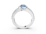 White gold Fancy Blue Cushion  Cut Halo Split Shank Diamond Ring with Four-Prong Setting_48