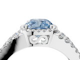 White gold Fancy Blue Cushion  Cut Halo Split Shank Diamond Ring with Four-Prong Setting_48
