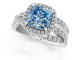 White gold Fancy Blue Cushion  Cut Halo Split Shank Prong Setting Ring_13