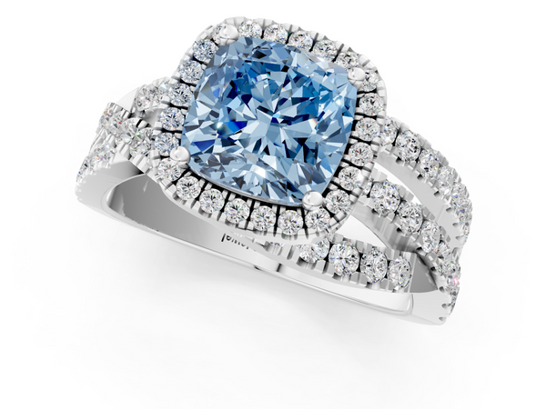 Platinum Fancy Blue Cushion  Cut Halo Split Shank Prong Setting Ring