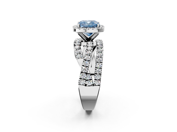 Platinum Fancy Blue Cushion  Cut Halo Split Shank Prong Setting Ring