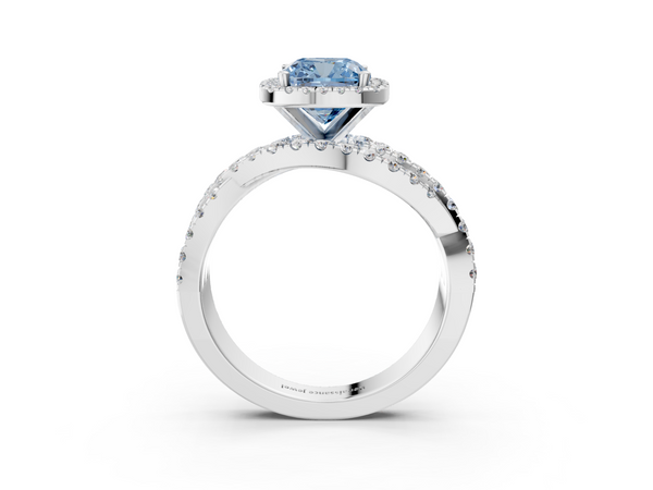 Platinum Fancy Blue Cushion  Cut Halo Split Shank Prong Setting Ring