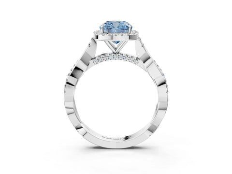 White gold Fancy Blue Cushion Cut Halo Twist Band with Four-Prong Setting_3