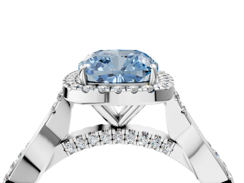 White gold Fancy Blue Cushion Cut Halo Twist Band with Four-Prong Setting_4