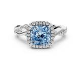 White gold Fancy Blue Cushion  Cut Halo Twisted Band Four-Prong Ring_20