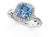 White gold Fancy Blue Cushion  Cut Halo Twisted Band Four-Prong Ring_21