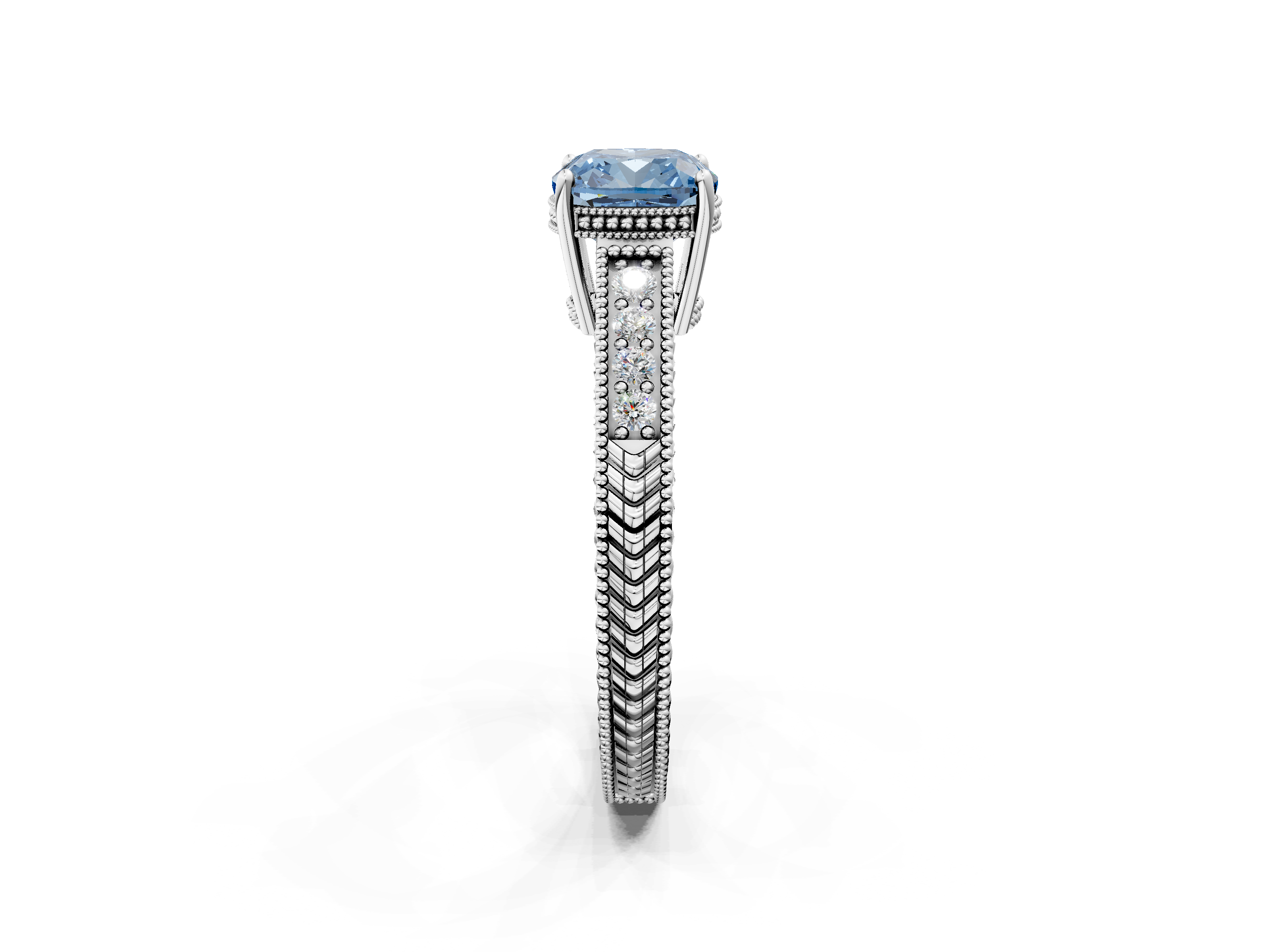 White gold Fancy Blue Cushion  Cut Milgrain Channel Set Engagement Ring with Solitaire Prong Setting_75