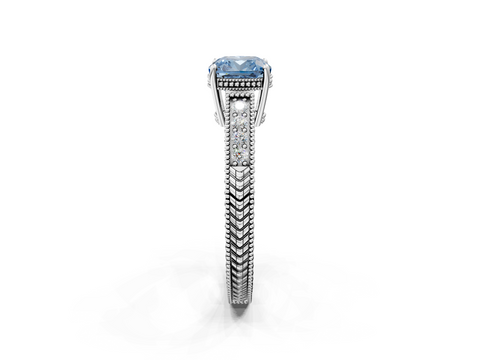 White gold Fancy Blue Cushion  Cut Milgrain Channel Set Engagement Ring with Solitaire Prong Setting_75