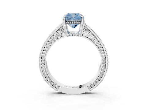 White gold Fancy Blue Cushion  Cut Milgrain Channel Set Engagement Ring with Solitaire Prong Setting_76