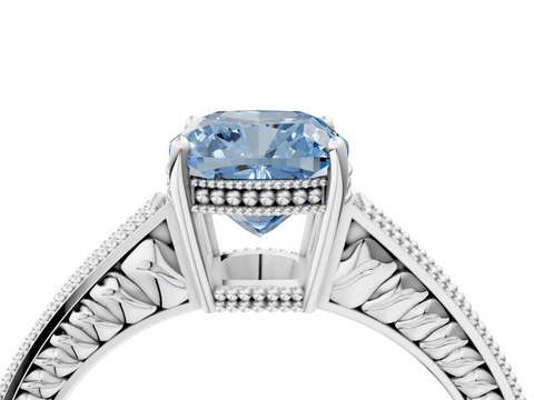 White gold Fancy Blue Cushion  Cut Milgrain Channel Set Engagement Ring with Solitaire Prong Setting_77