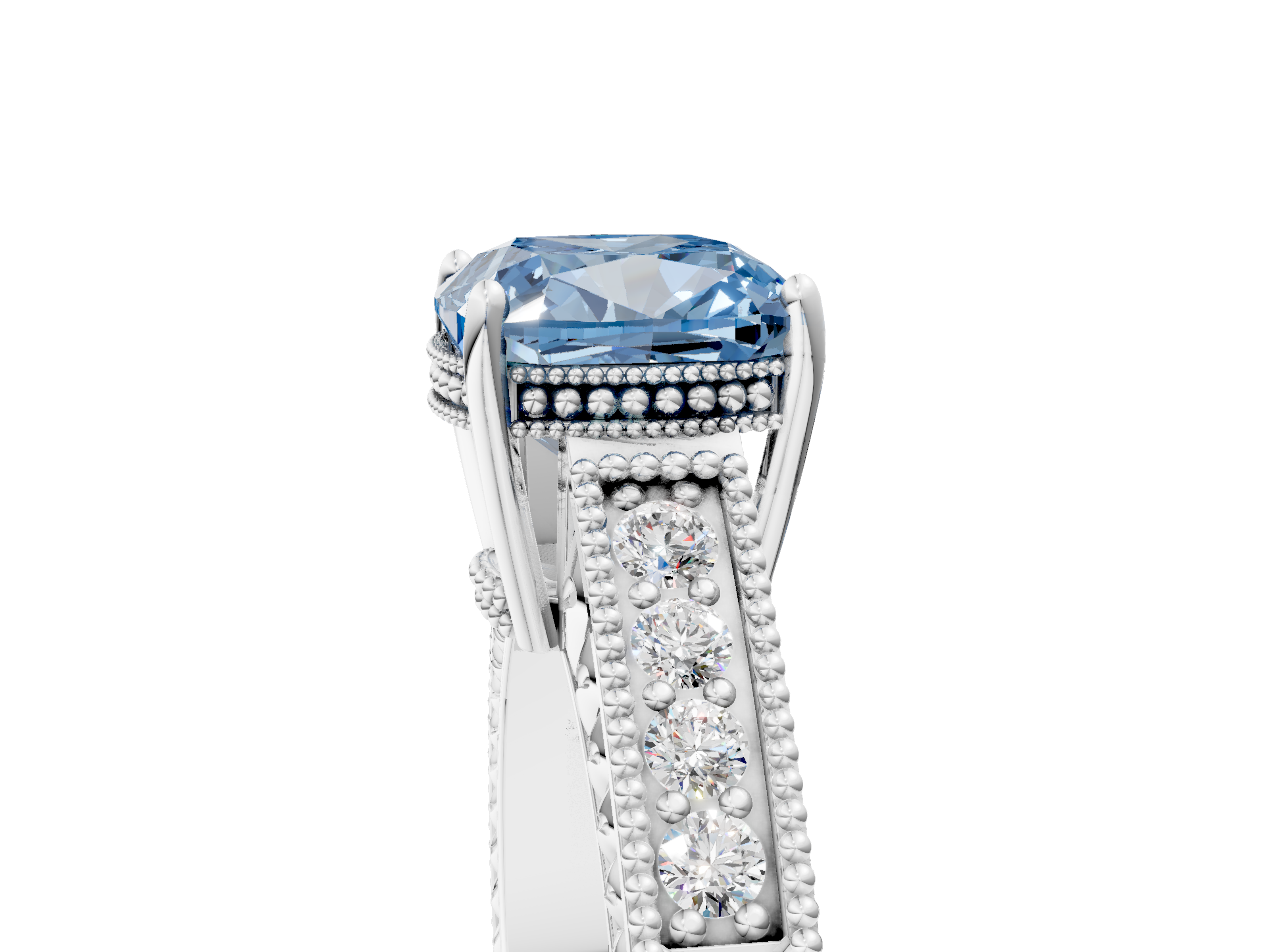 White gold Fancy Blue Cushion  Cut Milgrain Channel Set Engagement Ring with Solitaire Prong Setting_78