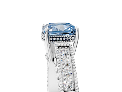 White gold Fancy Blue Cushion  Cut Milgrain Channel Set Engagement Ring with Solitaire Prong Setting_78