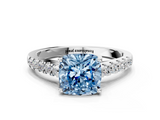 White gold Fancy Blue Cushion  Cut Pavé Band Solitaire Ring with Four-Prong Setting_20