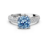 White gold Fancy Blue Cushion  Cut Pave Diamond Engagement Ring with Channel Set Band and Four-Prong Setting_20