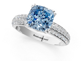 White gold Fancy Blue Cushion  Cut Pave Diamond Engagement Ring with Channel Set Band and Four-Prong Setting_21