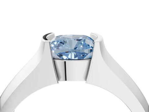 White gold Fancy Blue Cushion Cut Solitaire Bezel Set Diamond Ring with Wide Band_16