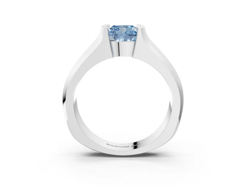 White gold Fancy Blue Cushion Cut Solitaire Bezel Set Diamond Ring with Wide Band_3