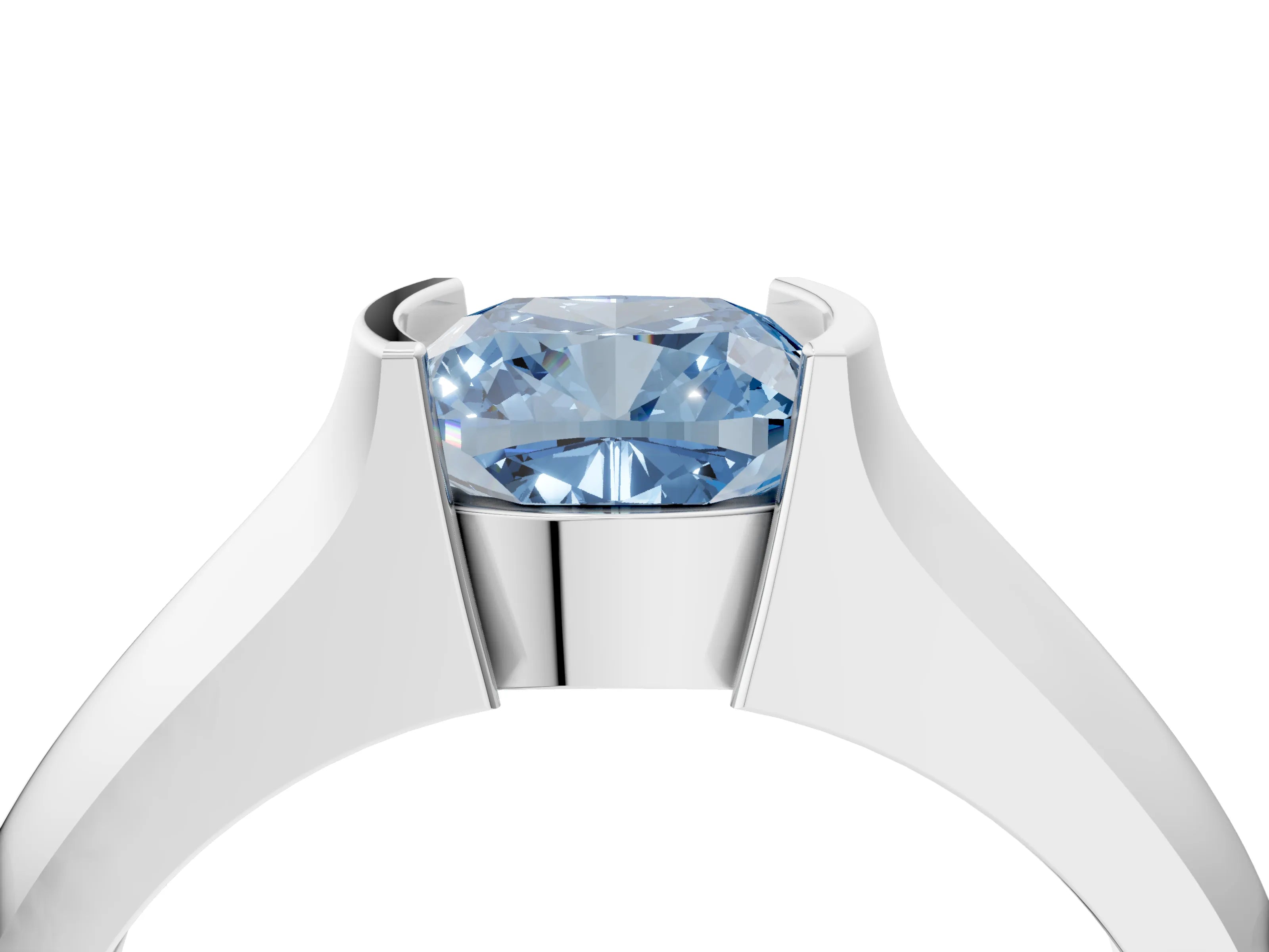 White gold Fancy Blue Cushion Cut Solitaire Bezel Set Diamond Ring with Wide Band_4
