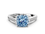 White gold Fancy Blue Cushion Cut Solitaire Cathedral Diamond Engagement Ring with Channel-Set Band and Four-Prong Setting_15
