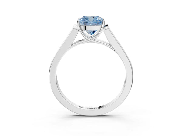 Platinum Cushion Cut Cathedral Solitaire Engagement Ring Setting for Fancy Blue Center