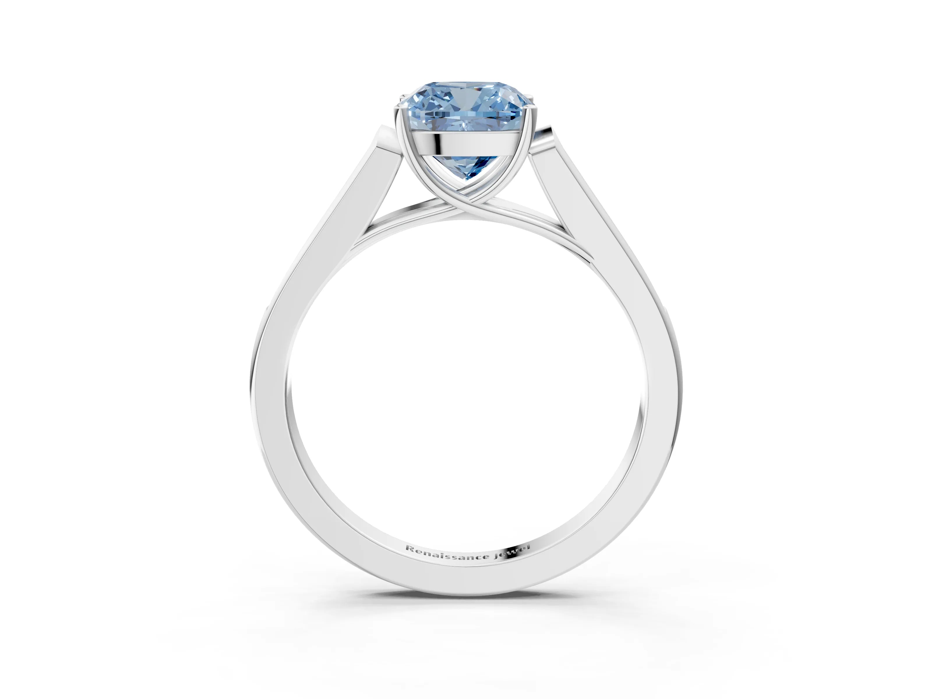 White gold Fancy Blue Cushion Cut Solitaire Cathedral Diamond Engagement Ring with Channel-Set Band and Four-Prong Setting_18