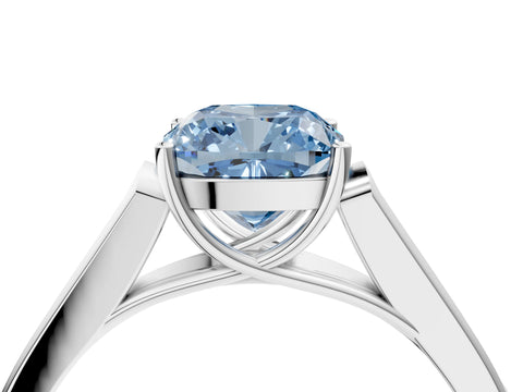 White gold Fancy Blue Cushion Cut Solitaire Cathedral Diamond Engagement Ring with Channel-Set Band and Four-Prong Setting_19