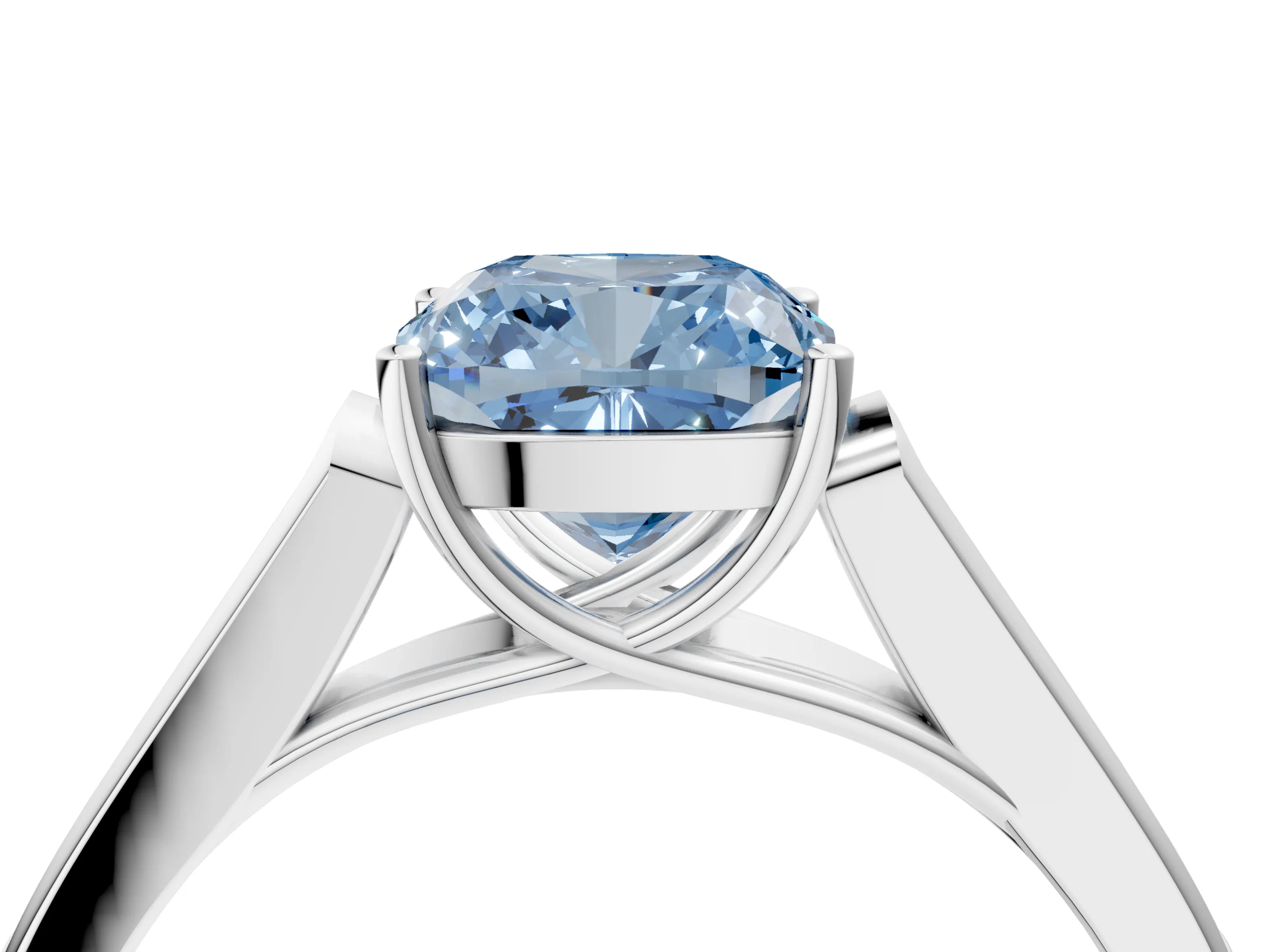 White gold Fancy Blue Cushion Cut Solitaire Cathedral Diamond Engagement Ring with Channel-Set Band and Four-Prong Setting_7