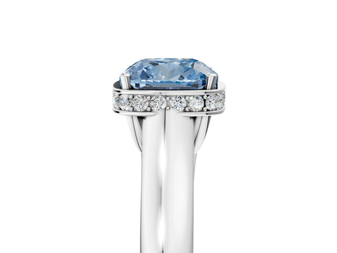 White gold Fancy Blue Cushion Cut Solitaire Diamond Engagement Ring with Four-Prong Setting and Tapered Band_11