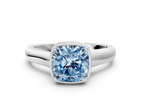 White gold Fancy Blue Cushion Cut Solitaire Diamond Engagement Ring with Four-Prong Setting and Tapered Band_12