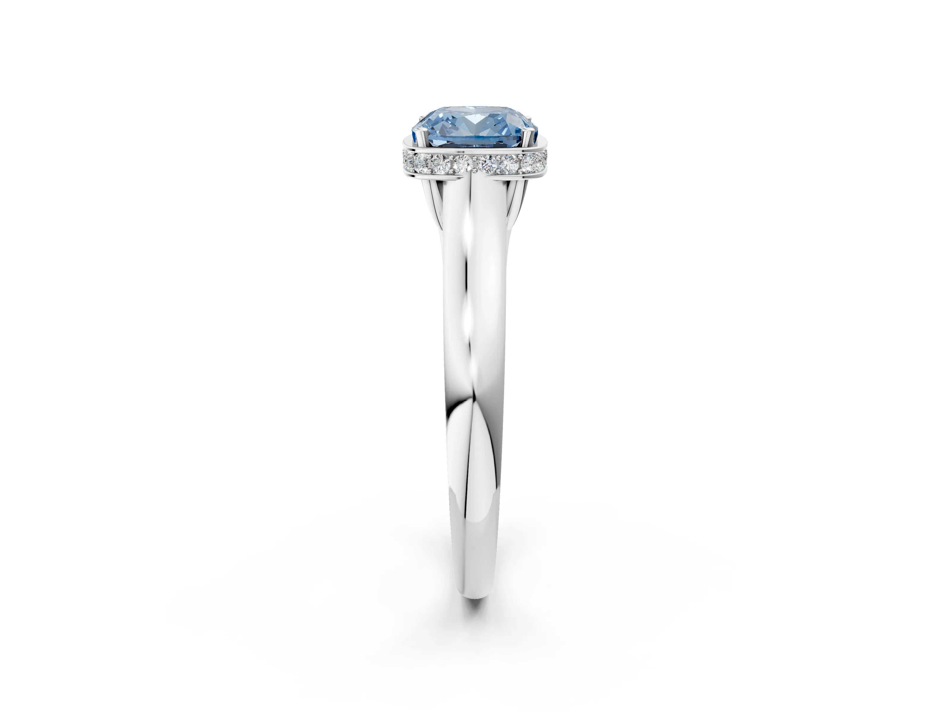 White gold Fancy Blue Cushion Cut Solitaire Diamond Engagement Ring with Four-Prong Setting and Tapered Band_14