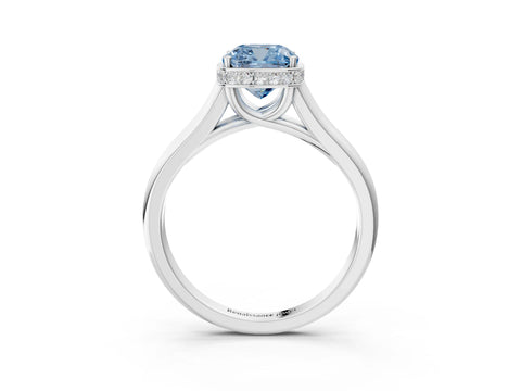 White gold Fancy Blue Cushion Cut Solitaire Diamond Engagement Ring with Four-Prong Setting and Tapered Band_15