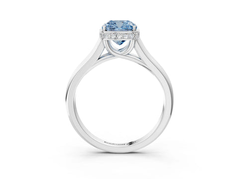 White gold Fancy Blue Cushion Cut Solitaire Diamond Engagement Ring with Four-Prong Setting and Tapered Band_3