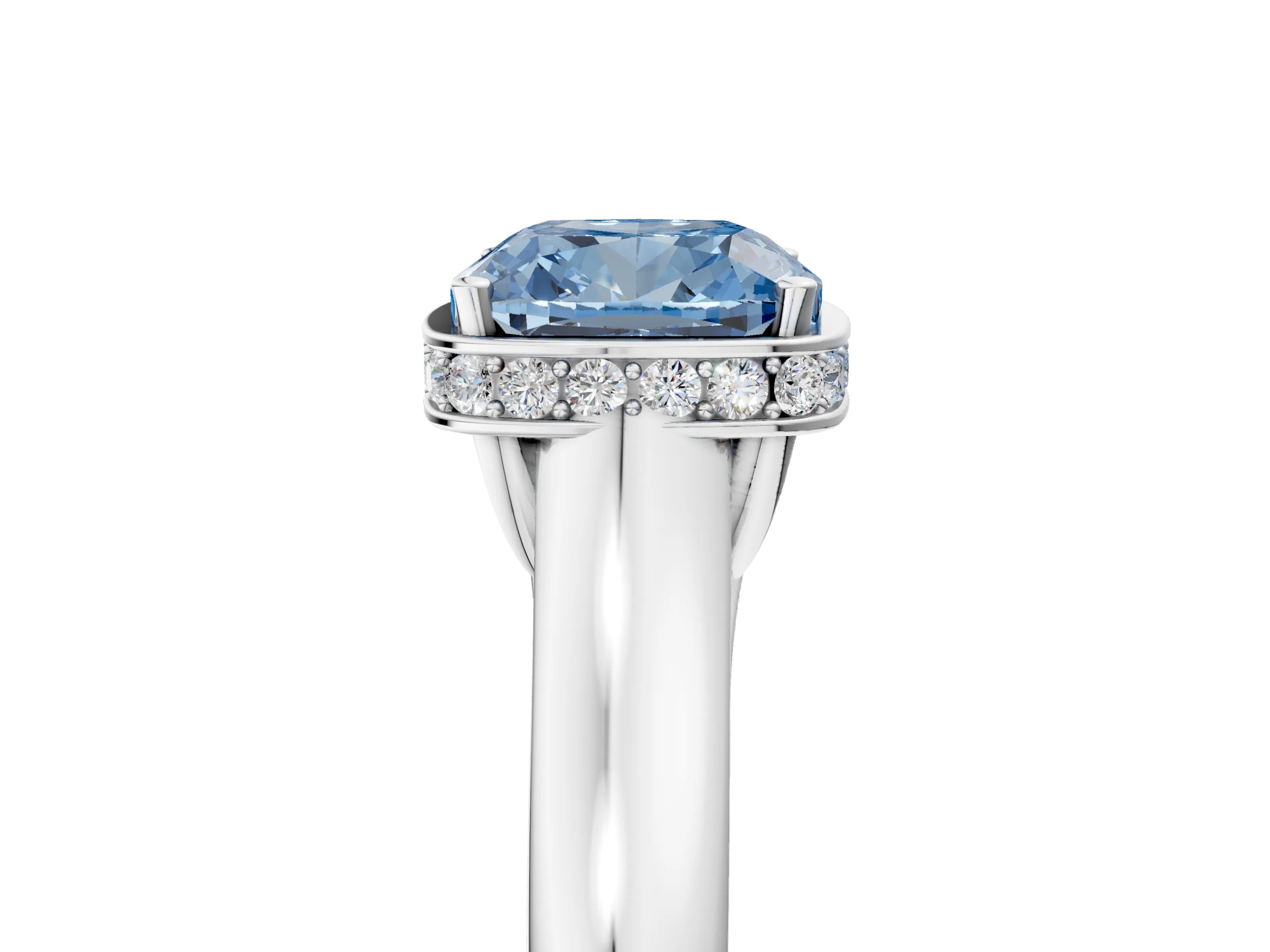 White gold Fancy Blue Cushion Cut Solitaire Diamond Engagement Ring with Four-Prong Setting and Tapered Band_5