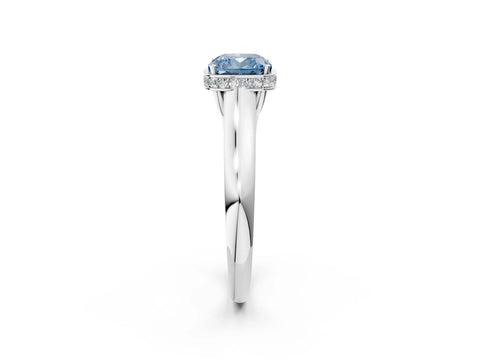 White gold Fancy Blue Cushion Cut Solitaire Diamond Engagement Ring with Four-Prong Setting and Tapered Band_8