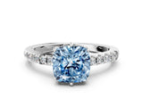 White gold Fancy Blue Cushion Cut Solitaire Diamond Engagement Ring with Pavé Band and Six-Prong Setting_12