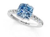 White gold Fancy Blue Cushion Cut Solitaire Diamond Engagement Ring with Pavé Band and Six-Prong Setting_13