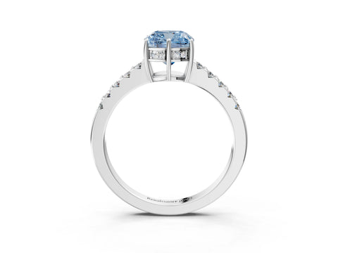 White gold Fancy Blue Cushion Cut Solitaire Diamond Engagement Ring with Pavé Band and Six-Prong Setting_15