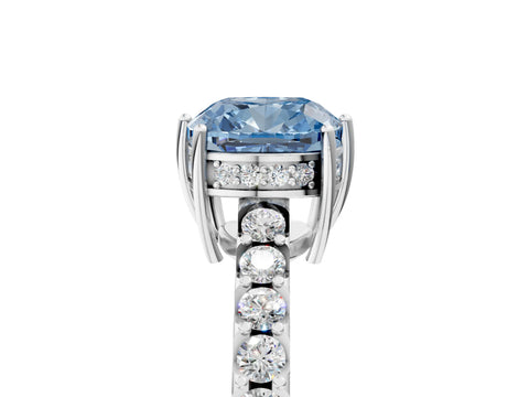 White gold Fancy Blue Cushion Cut Solitaire Diamond Engagement Ring with Pavé Band and Six-Prong Setting_17