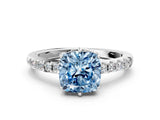 White gold Fancy Blue Cushion Cut Solitaire Diamond Engagement Ring with Pavé Band and Six-Prong Setting_24