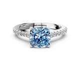 White gold Fancy Blue Cushion  Cut Solitaire Diamond Engagement Ring with Pave Band and Four-Prong Setting_159