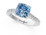 White gold Fancy Blue Cushion  Cut Solitaire Diamond Engagement Ring with Pave Band and Four-Prong Setting_160