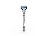 White gold Fancy Blue Cushion  Cut Solitaire Diamond Engagement Ring with Pave Band and Four-Prong Setting_162