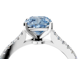 White gold Fancy Blue Cushion  Cut Solitaire Diamond Engagement Ring with Pave Band and Four-Prong Setting_164