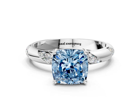 White gold Fancy Blue Cushion Cut Solitaire Diamond Engagement Ring with Twisted Pave Band and Four-Prong Setting_19