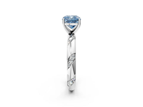 White gold Fancy Blue Cushion Cut Solitaire Diamond Engagement Ring with Twisted Pave Band and Four-Prong Setting_21