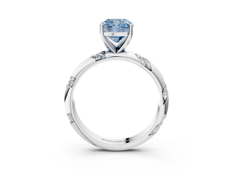 White gold Fancy Blue Cushion Cut Solitaire Diamond Engagement Ring with Twisted Pave Band and Four-Prong Setting_22
