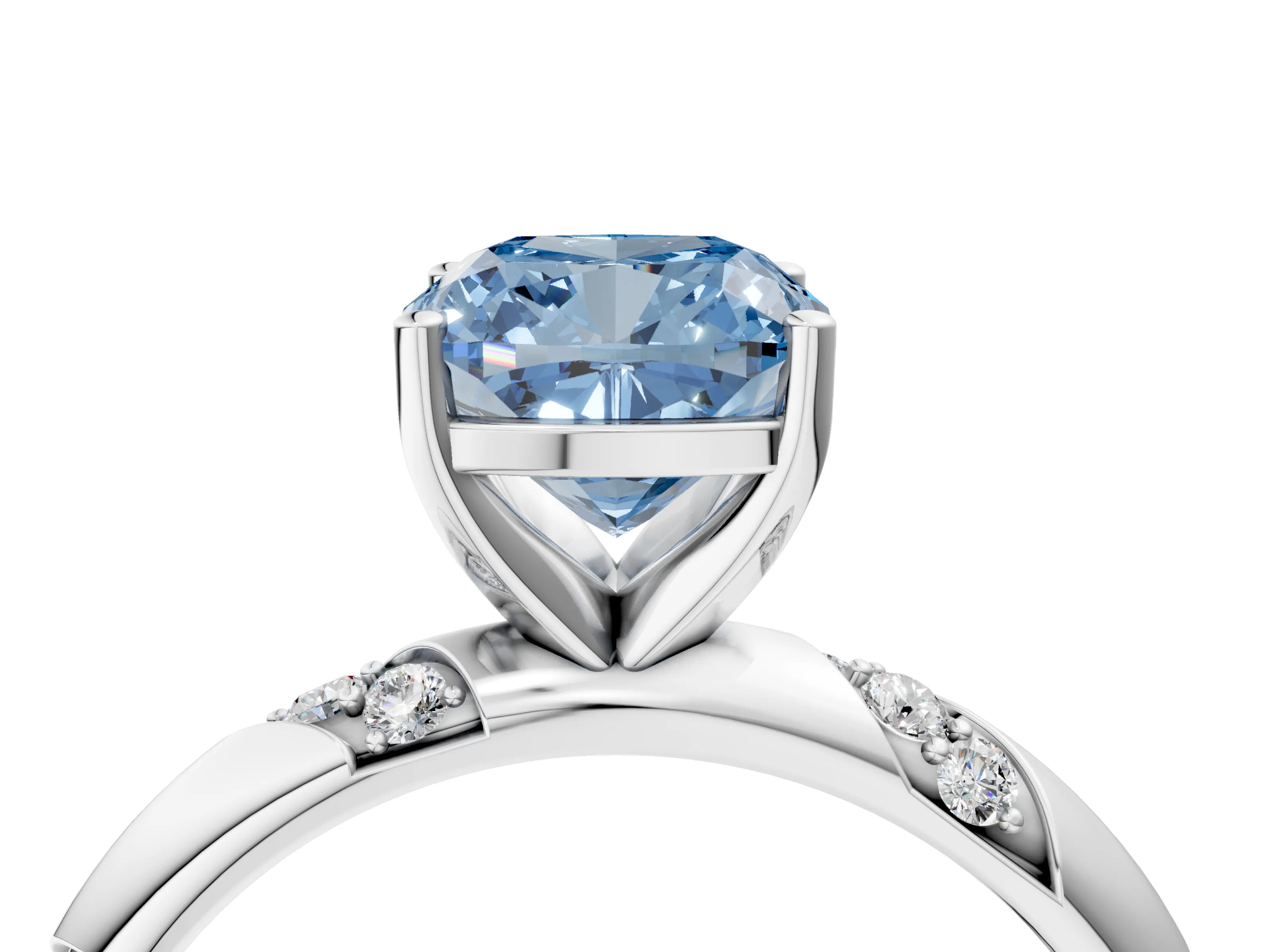 White gold Fancy Blue Cushion Cut Solitaire Diamond Engagement Ring with Twisted Pave Band and Four-Prong Setting_23