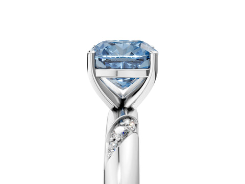 White gold Fancy Blue Cushion Cut Solitaire Diamond Engagement Ring with Twisted Pave Band and Four-Prong Setting_24