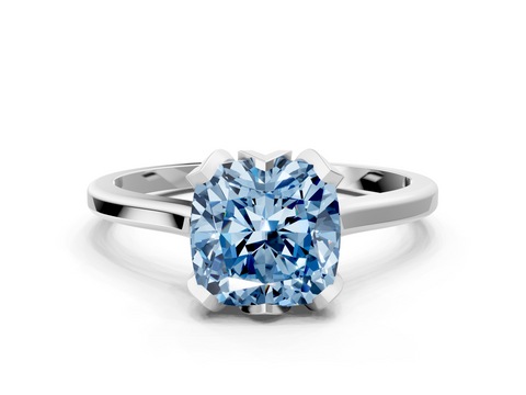 White gold Fancy Blue Cushion  Cut Solitaire Diamond Ring with Flower-Prong Setting and Classic Band_52